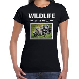 Dieren foto t-shirt Ringstaart maki - zwart - dames - wildlife of the world - cadeau shirt apen liefhebber XL