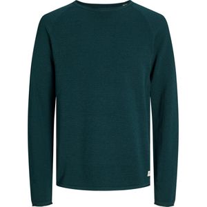 JACK & JONES Hill knit crew neck slim fit - heren pullover katoen met O-hals - donker petrol melange