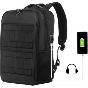 B.O.S - USB Solar - Rugzak - 20W - Panel - Powered - Laptoptas - Waterdicht - Grote Capaciteit - Externe - Oplaad poort - Heren Tas - Zwart