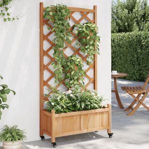 Plantenbak met klimrek - Bloembak - Weerbestendig - Plantenrek - Met trellis - Met wieltjes - Buiten - Hout - 91 Liter - Bruin