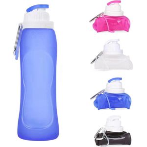 waterfles Leak-proof, ultra-light 500 ml water bottle, collapsible water bottles, BPA-free, bottle for sports, cycling, fitness, outdoor activities, sports bottle (Blue)