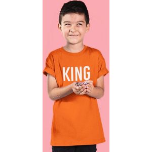 Oranje EK WK & Koningsdag T-Shirt Kind King (5-6 jaar - MAAT 110/116) | Oranje kleding & shirts | WK Feestkleding