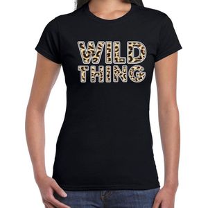 Wild thing t-shirt met panter print zwart voor dames - fout dierenprint tekst shirt L