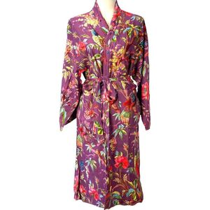 Kimono | Kaftan | Imbarro | One Size | Paradise Print | Paars | Ochtendjas |