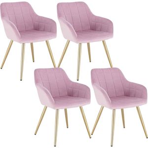 Rootz Set van 4 fluwelen eetkamerstoelen - Gestoffeerde stoelen - Gouden poten - Comfortabel en ergonomisch - Duurzaam en stevig - Veelzijdig ontwerp - 43 cm x 55 cm x 81 cm