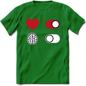 Hart Aan Brein Uit - Valentijn T-Shirt | Grappig Valentijnsdag Cadeautje voor Hem en Haar | Dames - Heren - Unisex | Kleding Cadeau | - Donker Groen - XXL