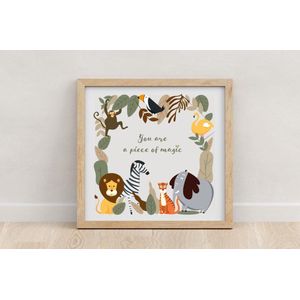 Ingentium© Kinderkamer Decoratie Jungle Print Dieren 20x20cm - kraamcadeau baby gift geschenk geboorte accessoires babykamer poster - magic - kader wall muur frame wand