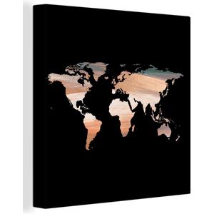 Canvas Wereldkaart - 90x90 - Wanddecoratie Wereldkaart - Koper - Blauw