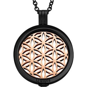 Quiges - Munthouder met Ketting en Munt 33mm Zirkonia Levensbloem - RVS Zwart - ERHS1100