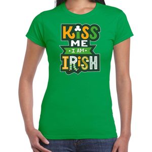 St. Patricks day t-shirt groen voor dames - Kiss me im Irish - Ierse feest kleding / outfit / kostuum L