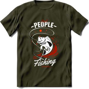 Cool People Do Fishing - Vissen T-Shirt | Rood | Grappig Verjaardag Vis Hobby Cadeau Shirt | Dames - Heren - Unisex | Tshirt Hengelsport Kleding Kado - Leger Groen - XXL