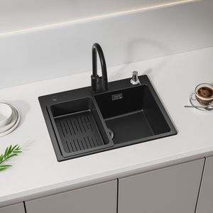CECIPA max 60X45cm Spoelbak Keuken - Spoelbak Met Zeepdispenser - Multifunctionele Spoelbak - Spoelbakken Keuken - Wasbak met waterafvoersysteem
