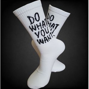 Sportsokken - Doe wat je wilt Sokken - leuke sokken - vrolijke sokken - witte sokken - tennis sokken - fitness sokken - valentijns cadeau - sokken met tekst - Verjaardags cadeau - grappige sokken - Socks waar je Happy van wordt - maat 37-44