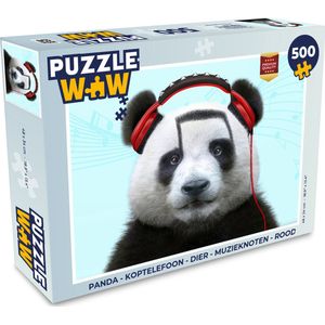 Puzzel Panda - Koptelefoon - Dier - Muzieknoten - Rood - Legpuzzel - Puzzel 500 stukjes