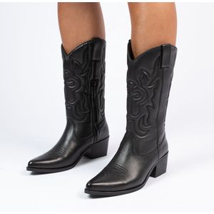 Manfield - Dames - Zwarte leren cowboy laarzen - Maat 42