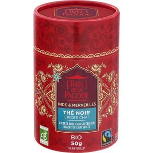 Thés de la Pagode – Biologische en Fair trade Zwarte thee Chai in kartonverpakking – Losse thee - Thee geschenk – Thee cadeau (50 gram)
