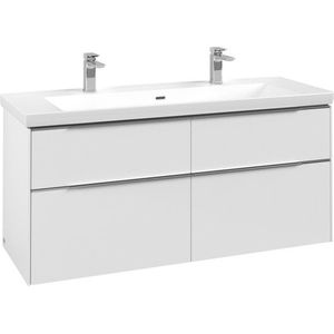 Villeroy & Boch Subway 3.0 wastafelonderkast 130x55x45cm met aluminium glanzende greep 1 sifonuitsparing spaanplaat Pure White