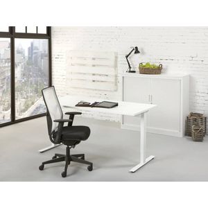 Ergonomisch design t-poot bureau teez breed 200cm diep 100cm bladkleur halifax eiken framekleur zwart (ral9005)