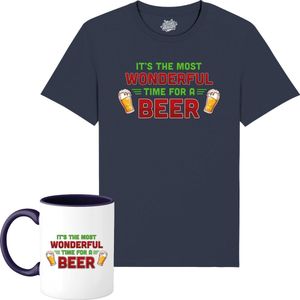 Its the most wonderful time - Foute Bier Kersttrui Kerstcadeau - Dames / Heren / Unisex Kleding - Grappige Kerst Outfit - T-Shirt met mok - Unisex - Navy Blauw - Maat XL