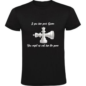 If you lose your Queen you might as well lose the game Heren T-shirt | schaken | bordspel | schaakbord