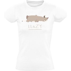 Lama Llazy Dames T-shuirt - lui - sloom - rustig - ontspannen - slaap - lief - alpaca - woordspeling - dieren - taal - engels - humor - grappig