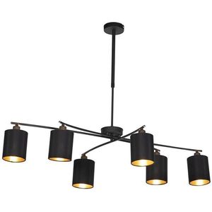 QAZQA lofty - Moderne Hanglamp met kap voor boven de eettafel | in eetkamer - 6 lichts - L 1010 mm - Zwart - Woonkamer | Slaapkamer | Keuken