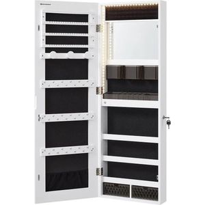 Wit Sieradenkast Met Ledverlichting, Spiegelkast, Sieradenorganizer, Full-Body Spiegel, 2 Laden En Ingebouwde Make-Upspiegel