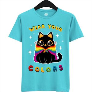 Schattige Pride Vlag Kat - Unisex T-Shirt Mannen en Vrouwen - LGBTQ+ Suporter Kleding - Gay Progress Pride Shirt - Rainbow Community - T-Shirt - Unisex - Atoll Blauw - Maat S