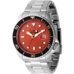 Invicta Pro Diver 47159 Heren Horloge - Waterdicht - Analoog - Quartz Uurwerk - Roestvrij Staal met oranje Wijzerplaat - 46mm