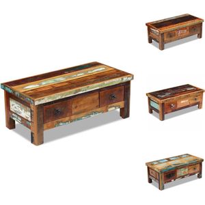 vidaXL Salontafel Antieke Stijl - Gerecycled Hout - 90 x 45 x 35 cm - 2 Lades - Handgemaakt - Tafel