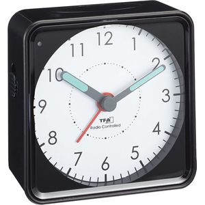 Zwarte analoge draadloze wekker met snooze en achtergrondverlichting