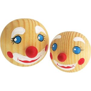 Houten kralen met Clown gezichtjes 2 stuks 35 en 45 mm met boorgat