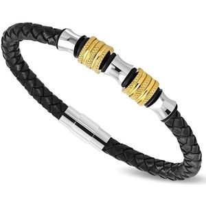 Amanto Armband Creston Gold - 316L Staal - Leer - 12mm - 22cm