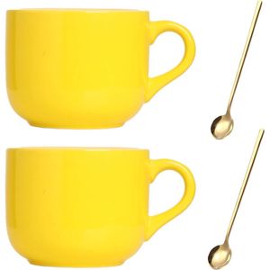Grote koffiemok, ontbijtkommen met handvat, 650 ml theekop, soepkommen voor op kantoor en thuis, vaatwasser- en magnetronbestendig (geel)