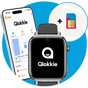 Qlokkie Kiddo Explore - GPS horloge kind - Smartwatch kinderen - GPS tracker kind met nauwkeurige locatiebepaling - GPS horloge kind met simkaart - Stel veilige zones in - SOS functie - Whatsapp - Zwart