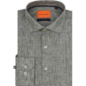 Suitable - Overhemd Linnen Groen - Heren - Maat 41 - Slim-fit