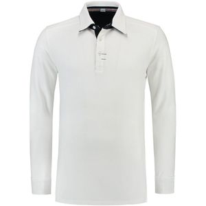 Lemon & Soda contrast polo met lange mouw voor heren wit/donkerblauw maat XXL