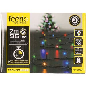Feeric lights feestverlichting lichtsnoer - gekleurd - 7 m- 96 led lampjes - zwart snoer - batterij