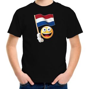 Nederland emoticon t-shirt met Nederlandse vlag - zwart  - kinderen - Nederland fan / supporter shirt - EK / WK 134/140