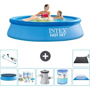 Intex Rond Opblaasbaar Easy Set Zwembad - 244 x 61 cm - Blauw - Inclusief Afdekzeil - Onderhoudspakket - Zwembadfilterpomp - Filter - Grondzeil - Stofzuiger - Solar Mat