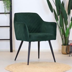 Bronx71® Eetkamerstoel velvet Fiona groen - Eetkamerstoelen met armleuning - Stoel groen - Kuipstoel - Velvet eetkamerstoel - Eetkamerstoel met armleuning