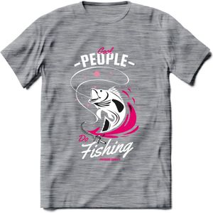 Cool People Do Fishing - Vissen T-Shirt | Roze | Grappig Verjaardag Vis Hobby Cadeau Shirt | Dames - Heren - Unisex | Tshirt Hengelsport Kleding Kado - Donker Grijs - Gemaleerd - M