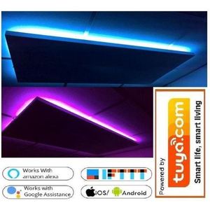 Elektrisch verwarmd infraroodpaneel 400W 230V wit 32x150cm met smart switch (WIFI) en ledverlichting via app te bedienen, wit licht gekorreld