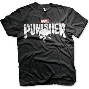 Marvel The Punisher Heren Tshirt -M- Distressed Logo Zwart