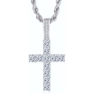 ICYBOY 18K Religieus Heren Ketting met Kruis Verguld Zilver [SILVER-PLATED] [ICED OUT] [20 - 50CM] - Religious Chain Cubic Zirconia Ankh Necklace Paved CZ Zircon Cross Jezus Jesus
