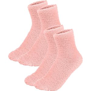 Fluffy Sokken Dames - 2-Pack Abrikoos - One Size maat 36-41 - Huissokken - Badstof - Dikke Wintersokken - Cadeau voor haar - Housewarming - Verjaardag - Vrouw