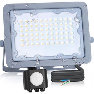 Aigostar 10YFB - LED Schijnwerper Met bewegingssensor - 50W - IP65 Waterdicht - Buitenlamp - 4000K - Floodlight - Bouwlamp - Warm wit