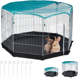 Relaxdays konijnenren - ren voor konijn - buitenren - puppyren - binnen & buiten - bodem - L