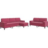 vidaXL - 3-delige - Loungeset - met - kussens - en - bolsters - fluweel - wijnrood