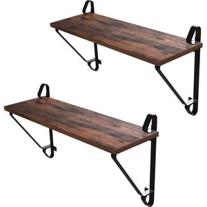 Wandplanken set grote zwevende planken woonkamer slaapkamer gang 60 x 20 x 33 cm rustiek bruin-zwart LCR01BX